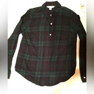 Old Navy Women’s Dark Green and Black Plaid Shirt